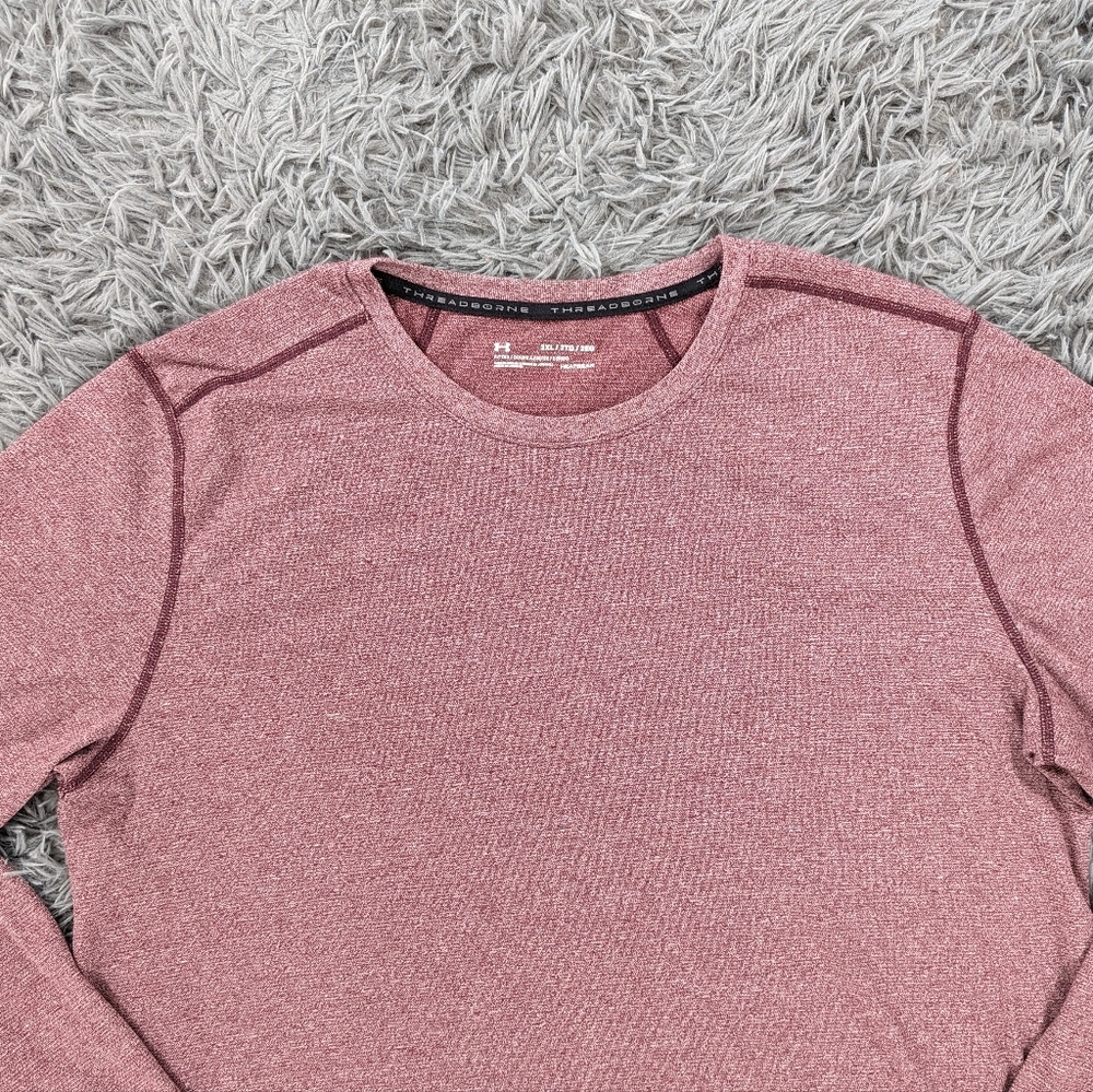 Under Armour Men's Long Sleeve Heathered Pink Performance Shirt - Picture 2 of 6